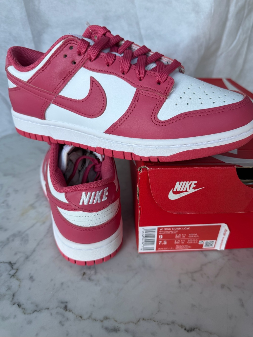 Nike Dunk Low Sneakers in Dark Pink & White